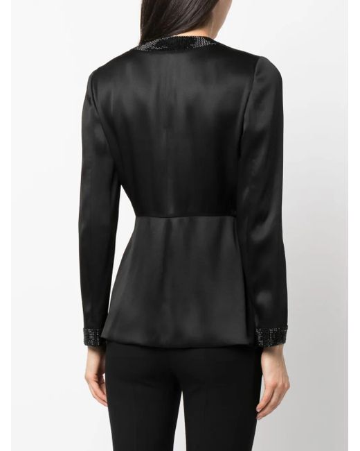 Giorgio Armani Black Shiret Crystal-Embellished Silk Top
