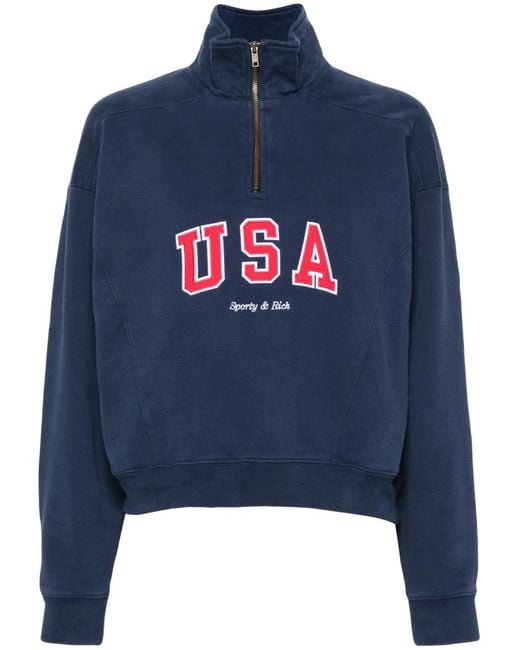 Sporty & Rich Blue Embroidered-Motif Sweatshirt