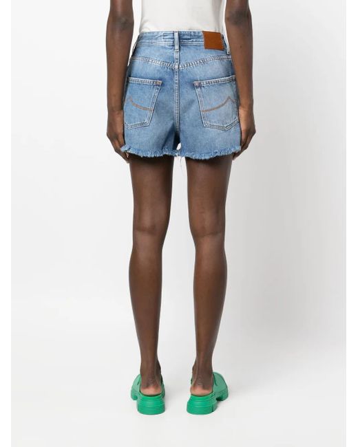 Jacob Cohen Blue Floral-Embroidered Denim Shorts