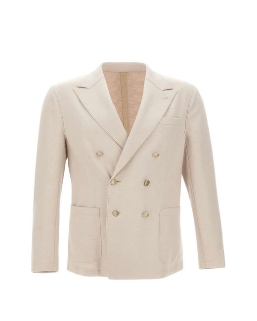 Eleventy White Double-Breasted Peak-Lapel Blazer for men