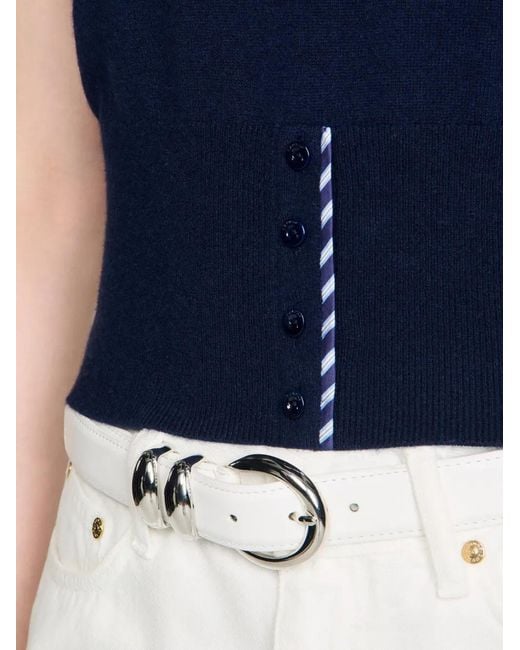 Sandro Blue Cropped Striped Wool-Cashmere Sweater