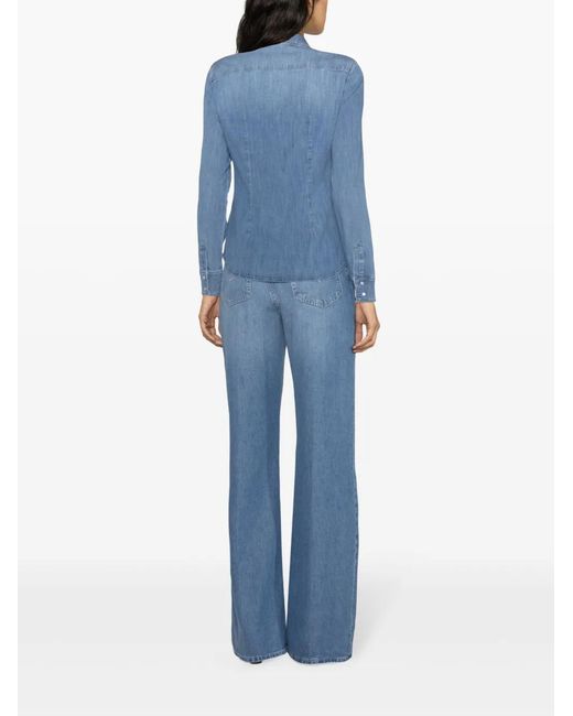 Liu Jo Blue Logo-Appliqué Denim Shirt