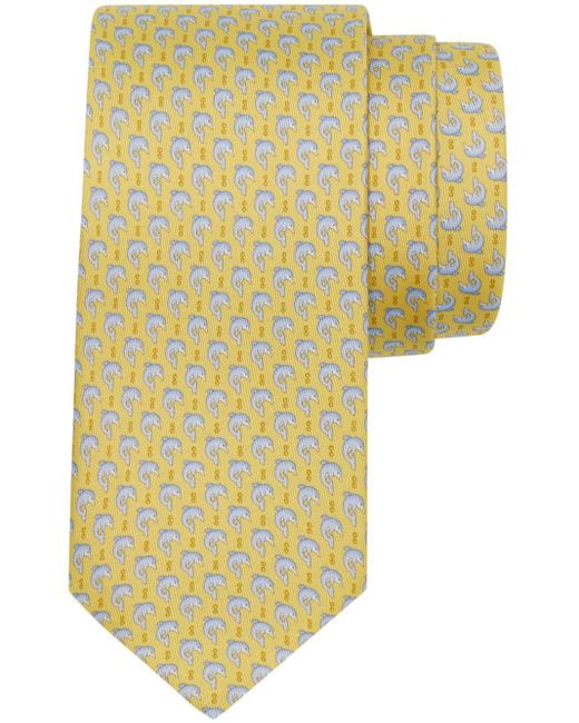 Ferragamo Yellow Dolphin-Print Silk Tie for men