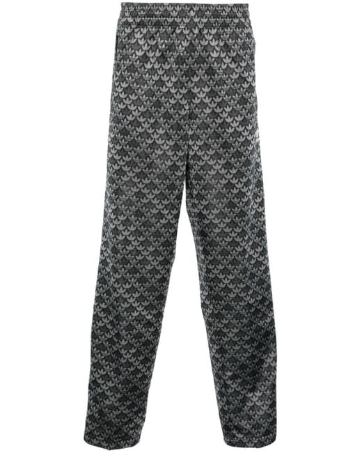 Adidas Gray Firebird Monogram-print Trousers for men