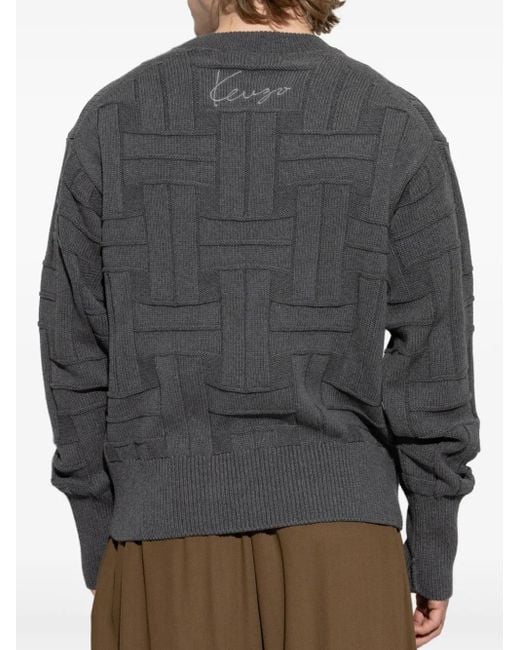 KENZO Gray Embossed-Knit Sweater for men