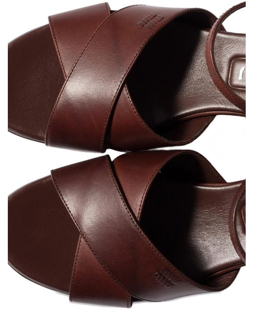 Miu Miu Brown Leather Platform Sandals