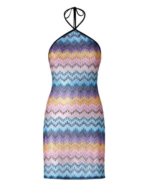 Missoni Blue Zigzag-Pattern Mini Dress