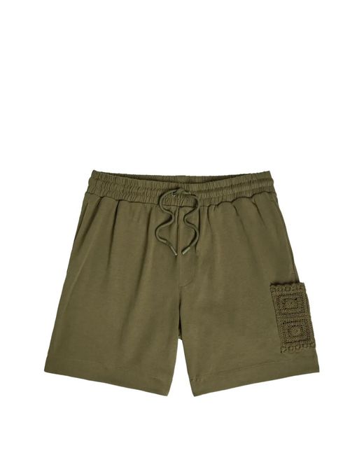 CHE Green Inigo Crochet-Patch Drawstring Cotton Shorts for men
