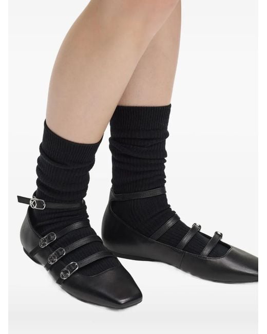 Karl Lagerfeld Black Konnie Four-Strap Buckle Flats