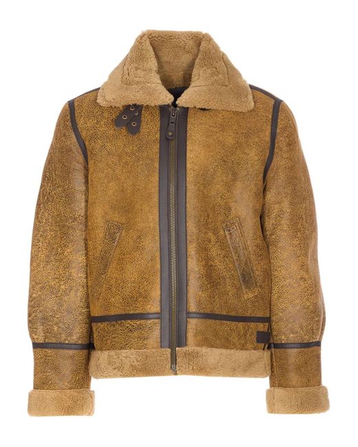 Schott Nyc Brown Embroidered-Logo Leather Jacket for men