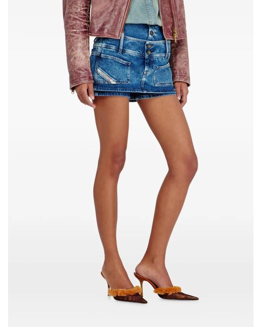 DIESEL Blue Mini Skort With Double Belt Design