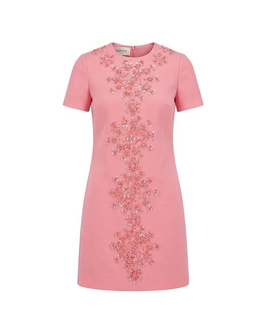 Valentino Garavani Pink Sequin-Embellished Floral-Appliqué Dress