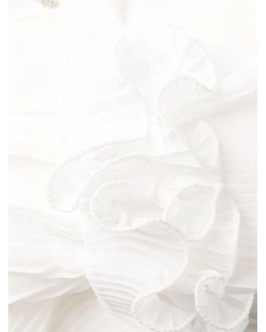 Philipp Plein White Ruffled Plissé Midi Dress