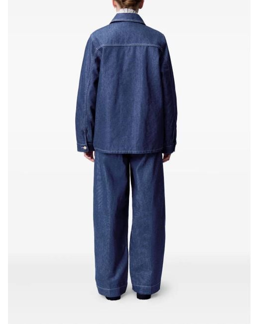 Claudie Pierlot Blue Embroidered-Pocket Denim Jacket