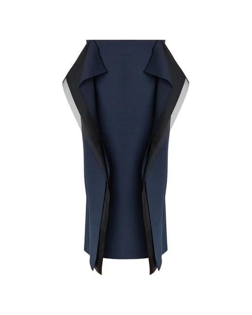 A.W.A.K.E. MODE Blue Draped-Panel Contrast-Trim Midi Skirt