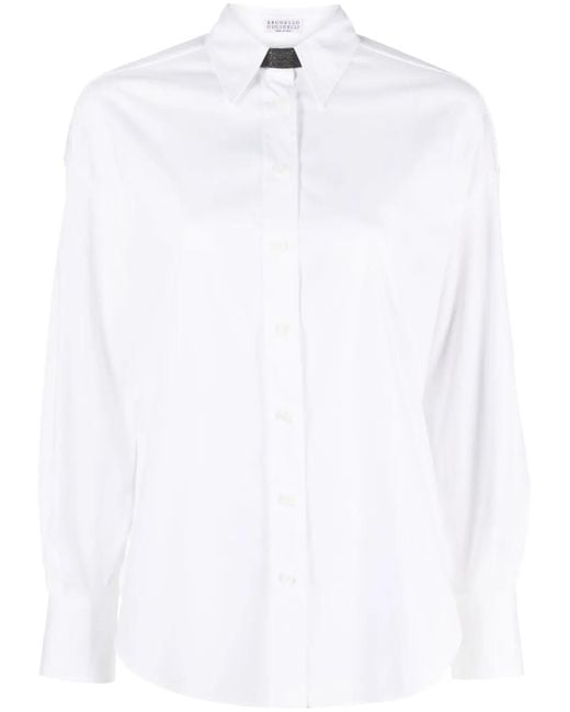 Brunello Cucinelli White Monili Bead-Embellished Shirt