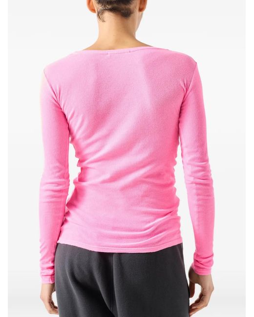 American Vintage Massachusetts T-Shirt Met Lange Mouwen En V-Hals in het Pink