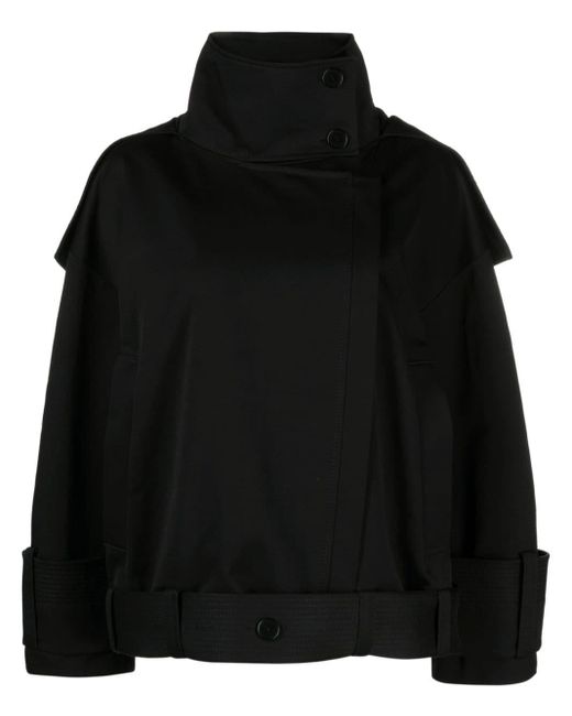 Aeron Black Off-centre-fastening Hooded Jacket