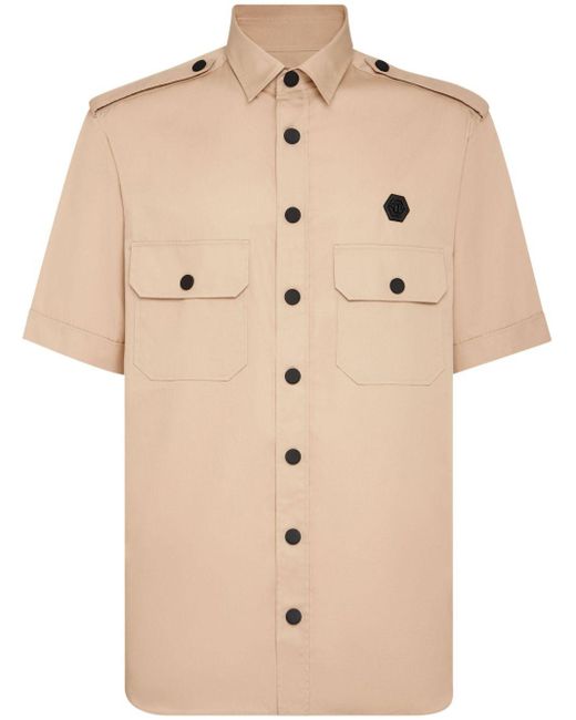 Philipp Plein Natural Plein Gothic Cotton Military Shirt for men