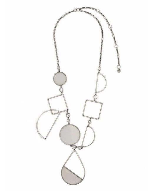 Krizia White Rhinestone-Embellished Pendant Necklace