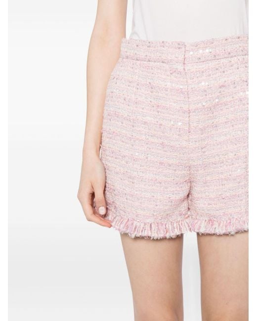 Giambattista Valli Pink Tweed Fringe-trimmed Shorts