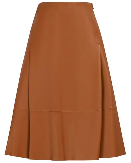 Marni Brown A-line Inverted-pleat Leather Skirt