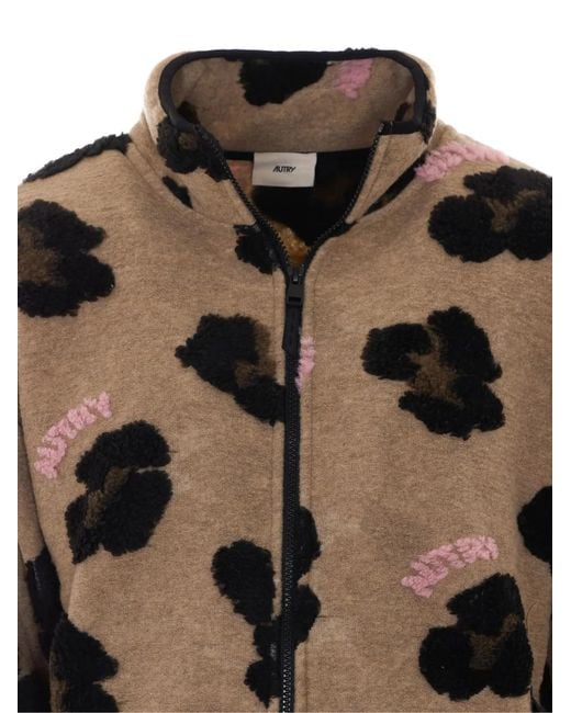 Autry Brown Leopard-Print Fleece Jacket for men