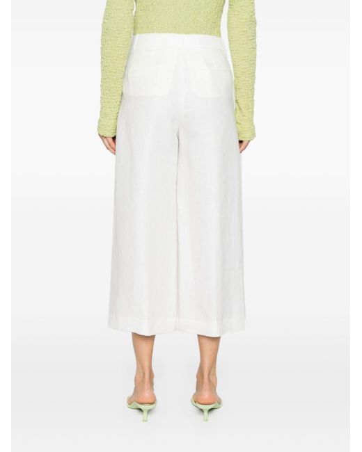 Peserico White Linen Cropped Tailored Trousers