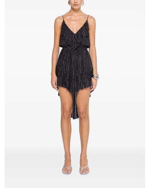 Nissa Black Ruffle-Trim Viscose Mini Dress