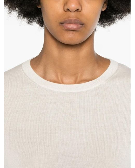 Allude White Fine-Knit Virgin Wool Jumper