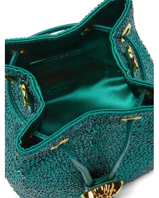 Versace Blue La Medusa Embellished Satin Mini Bucket Bag