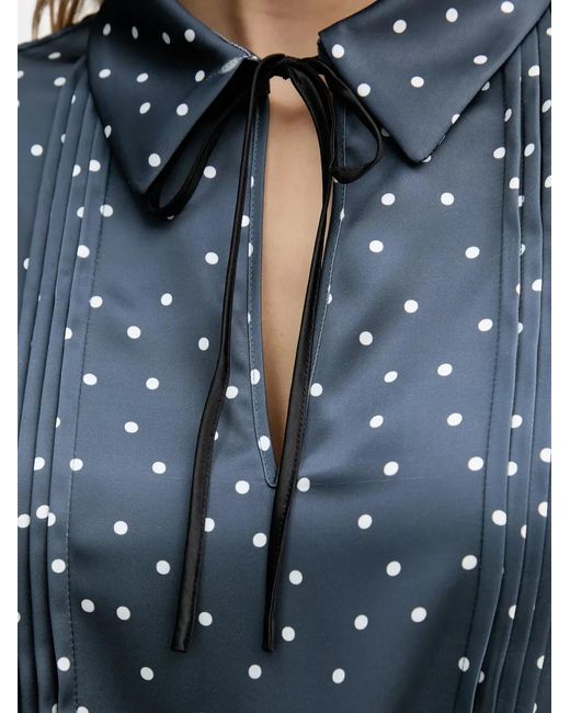 Silvian Heach Blue Alaxim Polka-Dot Pleated Top