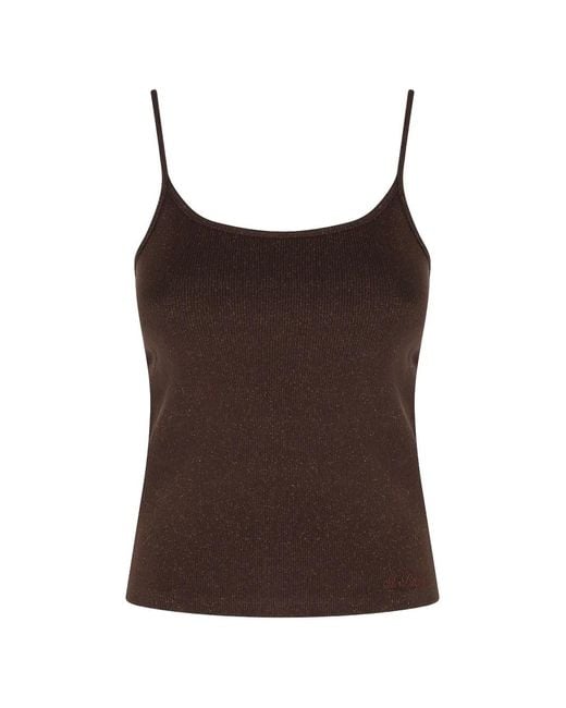 Mc2 Saint Barth Brown Zaira Ribbed Lurex Top