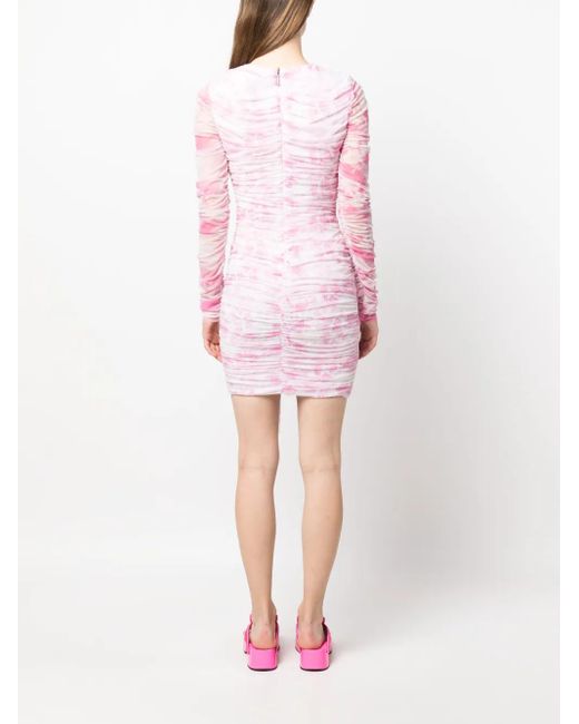 MSGM Pink Tie-Dye Ruched Short Dress