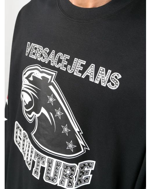 Versace Jeans Couture Black Logo-Print Long-Sleeve Top for men