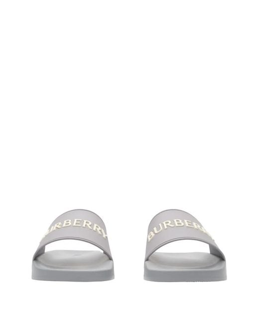 Burberry White Logo Slides for men