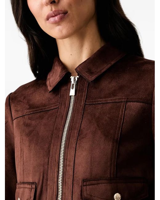 Morgan Red Suede-Effect Zip-Up Jacket