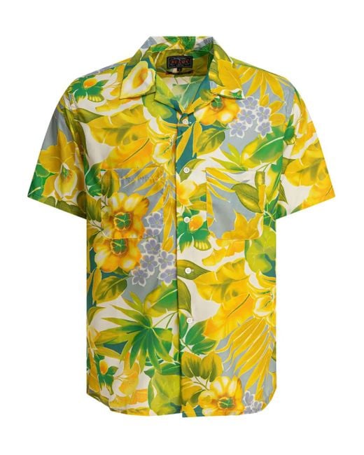 Beams Plus Yellow Floral-Print Pocket Shirt for men