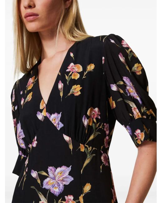 Twinset Black Floral-Print Crepe Dress