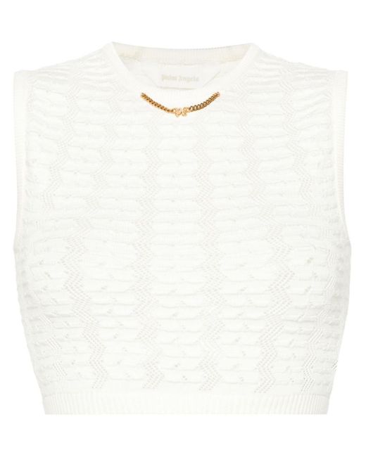 Palm Angels White Chain-embellished Knitted Vest