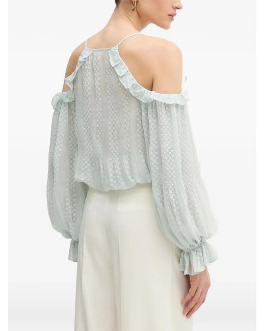 Guess Blue Ruffled Cold-Shoulder Blouse