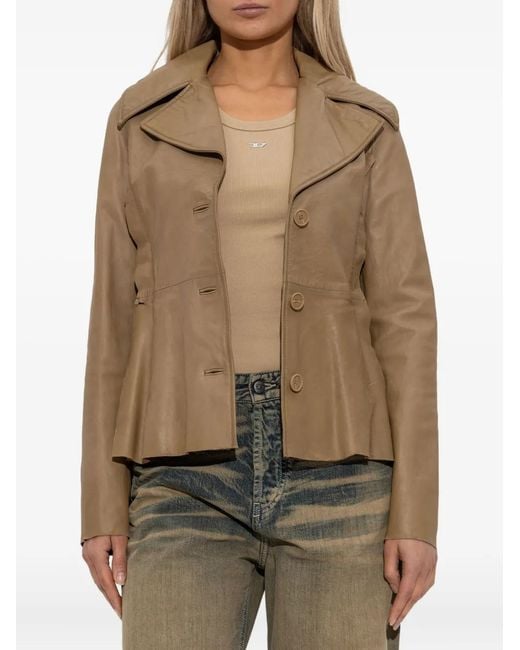 DIESEL Natural Button-Fastening Flared Leather Jacket