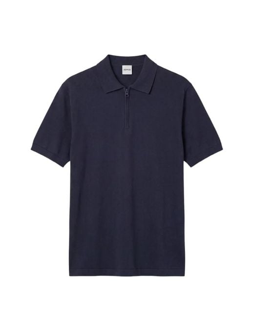 Aspesi Blue Zip-Fastening Polo Shirt for men