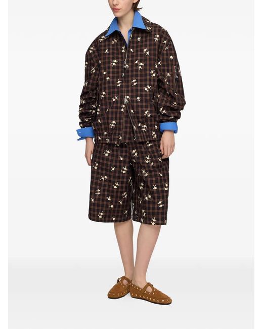 Ganni Brown Checked Bomber Jacket
