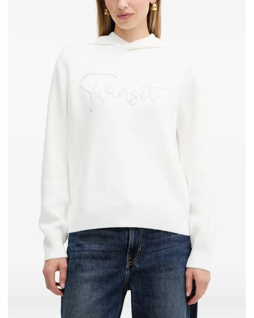 Twinset White Beaded Hoodie