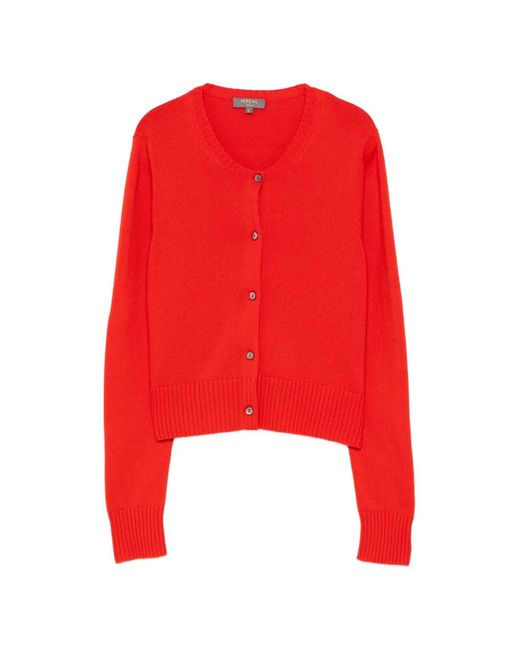 N.Peal Cashmere Red Round Neck Long-Sleeve Cardigan