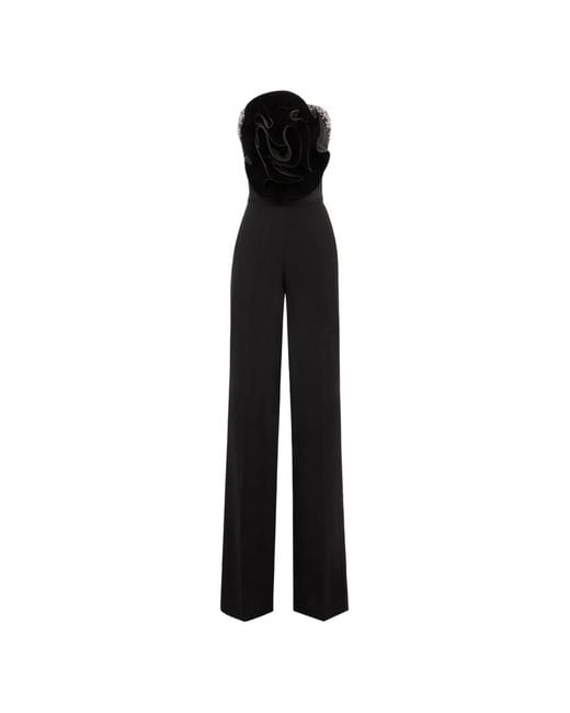 Gemy Maalouf Black Beaded Floral-Detail Jumpsuit