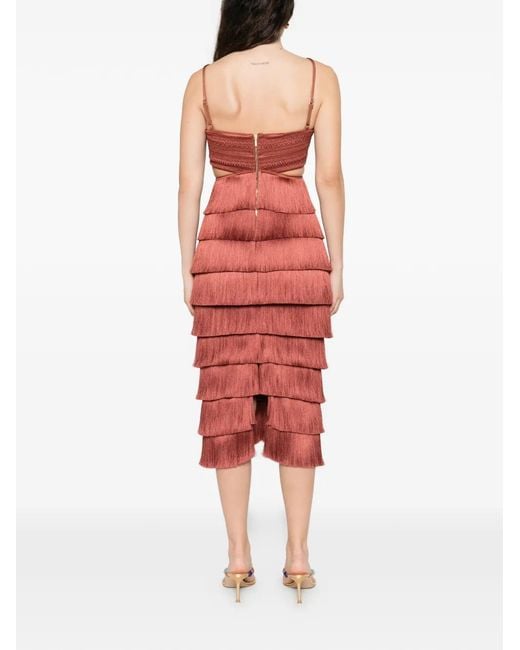 PATBO Red X Camila Coelho Amethyst Fringed Midi Dress