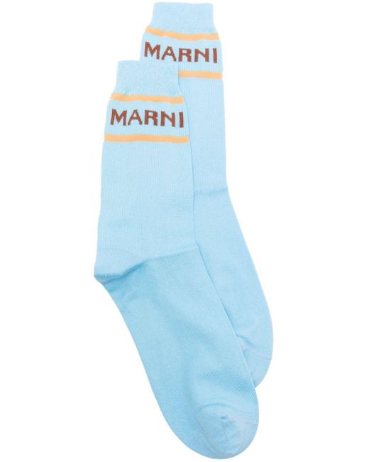 Marni Blue Mid-calf Logo-jacquard Socks for men
