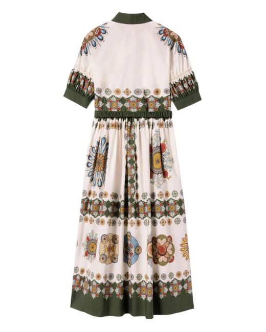 LaDoubleJ White Placeé Print Puff-Sleeve Dress